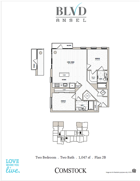 Floor plan for 2 beds, 2 baths, 1141 sqft